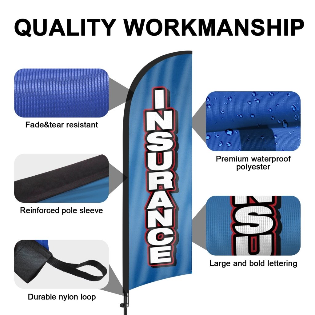 8ft Insurance Blue Feather Flag with Pole & Stake