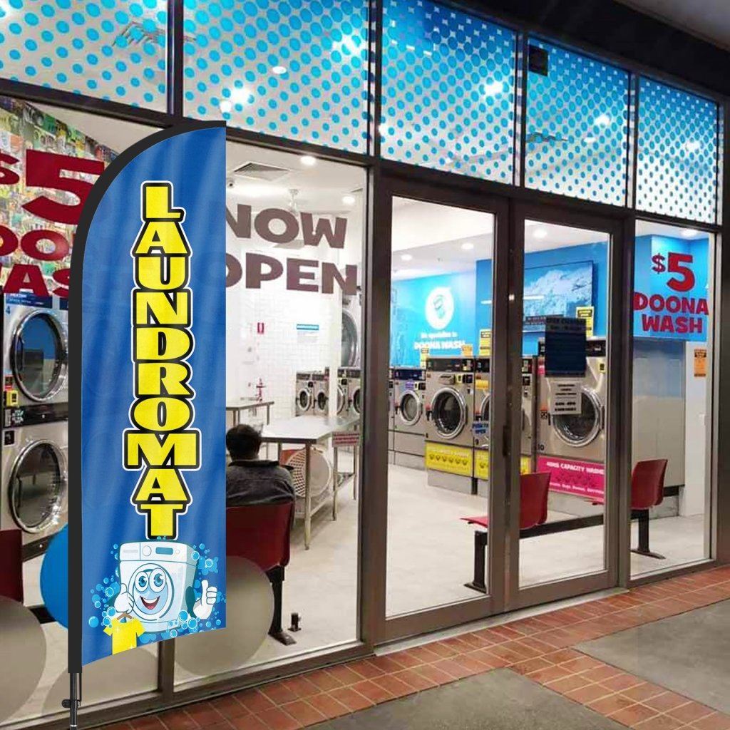 8ft Laundromat Blue Feather Flag Pole Kit