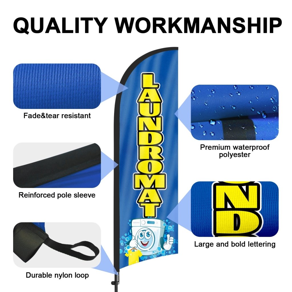 8ft Laundromat Blue Feather Flag Pole Kit