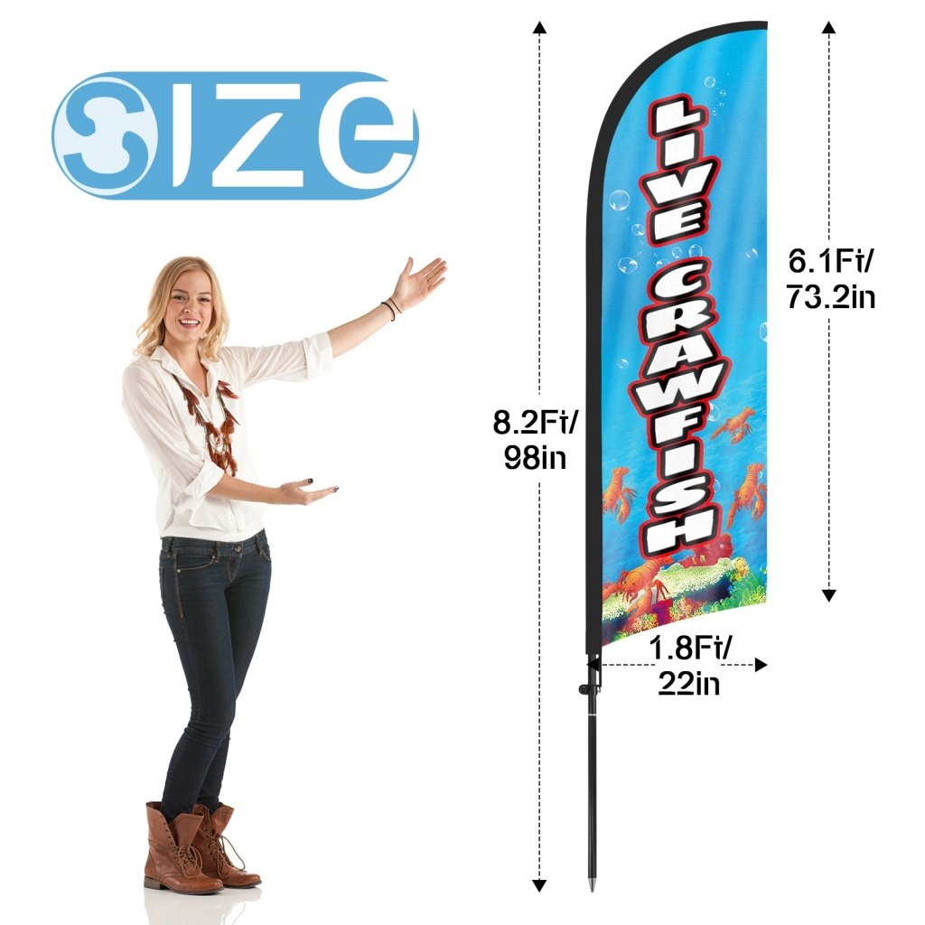 8ft Live Crawfish Feather Flags with Pole and Ground Stake