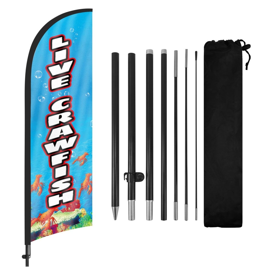 8ft Live Crawfish Feather Flags with Pole and Ground Stake