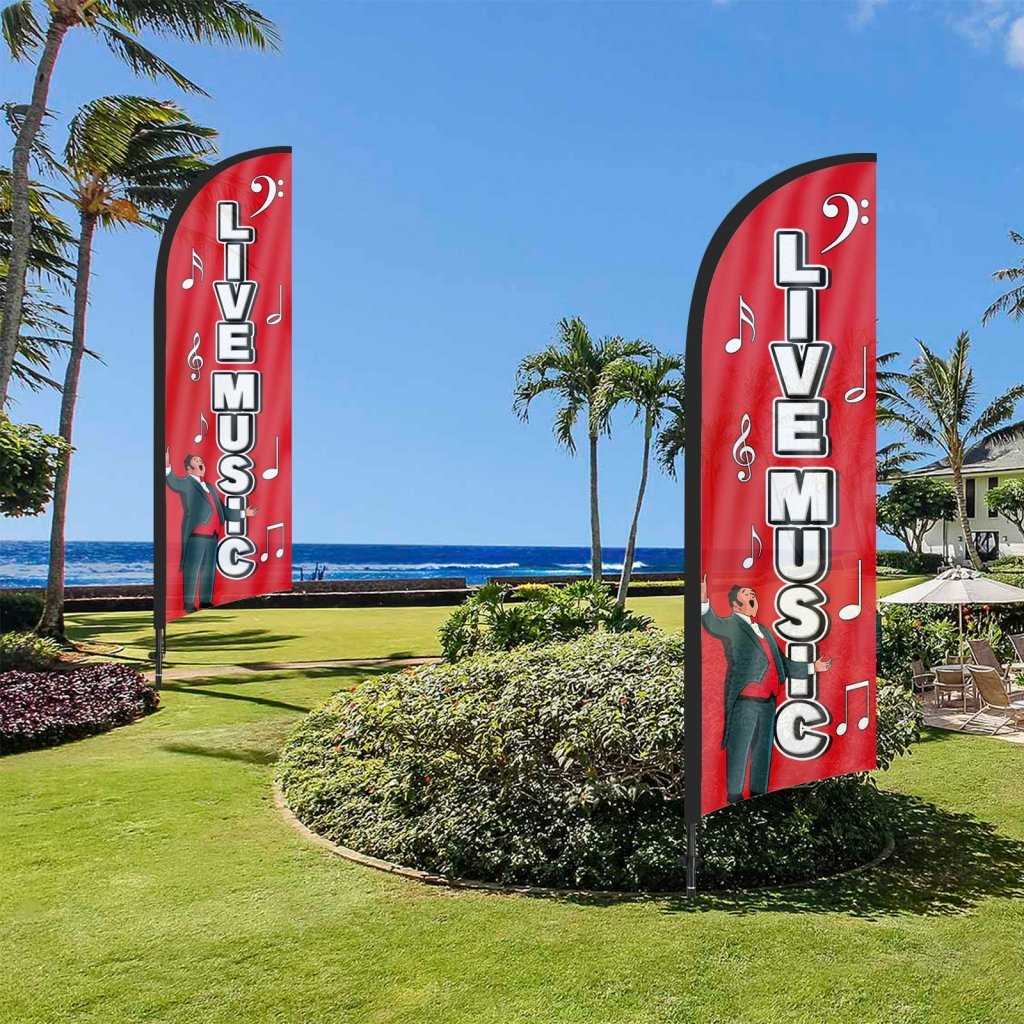 8Ft Live Music Feather Flag with Pole & Stake