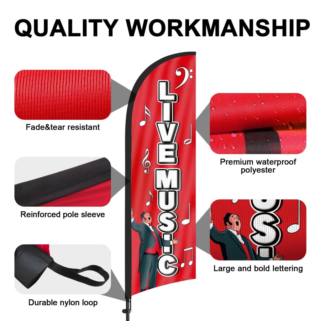 8Ft Live Music Feather Flag with Pole & Stake