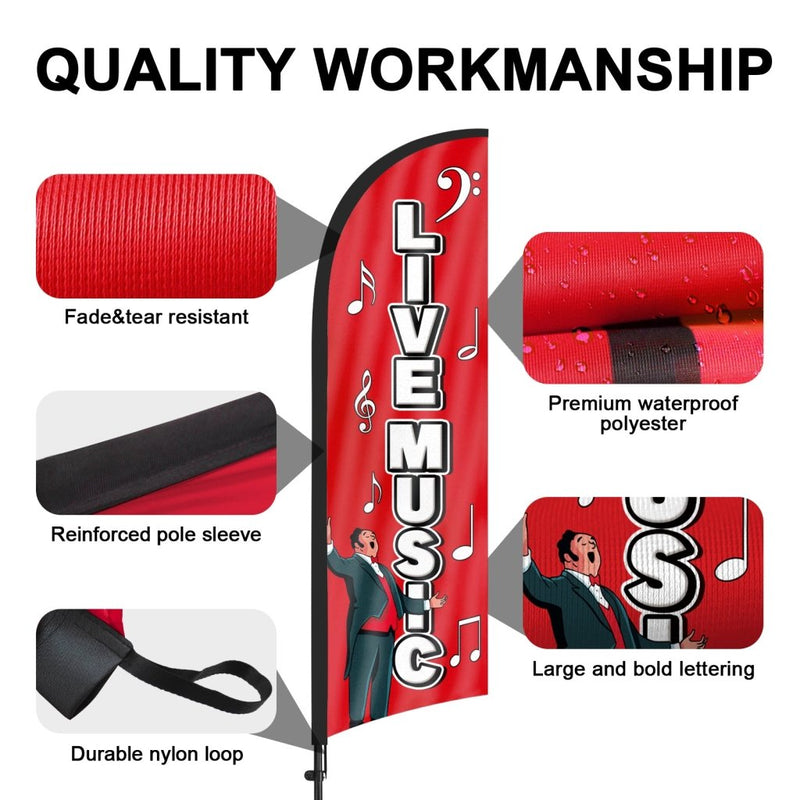 8Ft Live Music Feather Flag with Pole & Stake