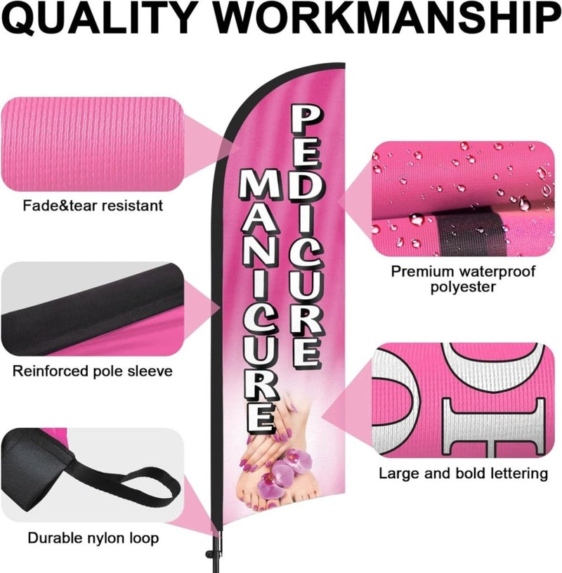 8Ft Manicure Pedicure Feather Flag Set for Manicure Pedicure Business - FSFlag