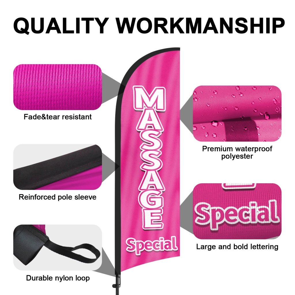 8Ft Massage Special Feather Flag with Pole & Stake