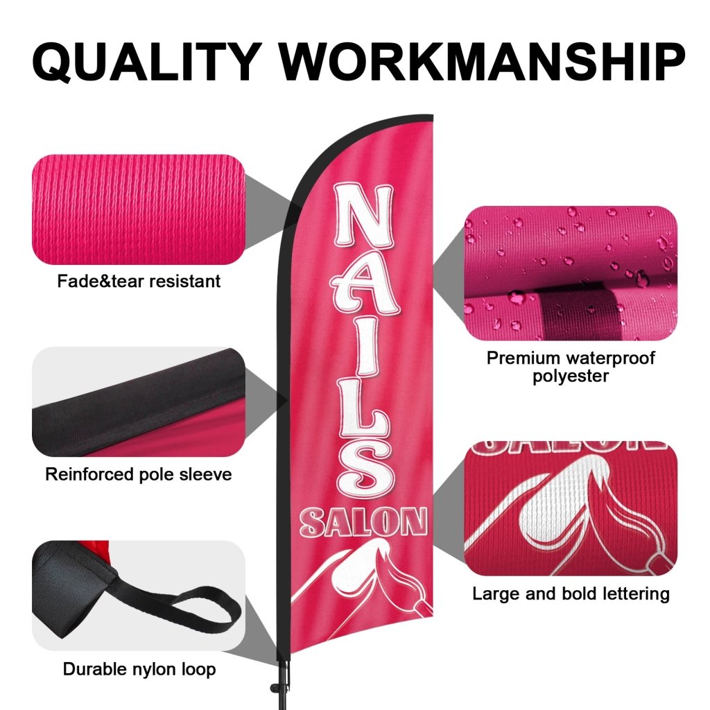 8FT Nails Salon Feather Flag Set for Nails Salon Business