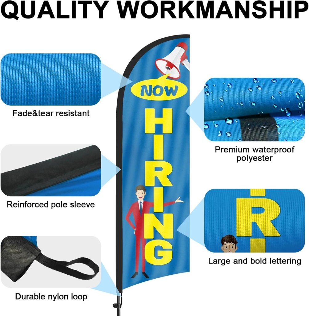8ft Now Hiring Blue Feather Flag Pole Kit