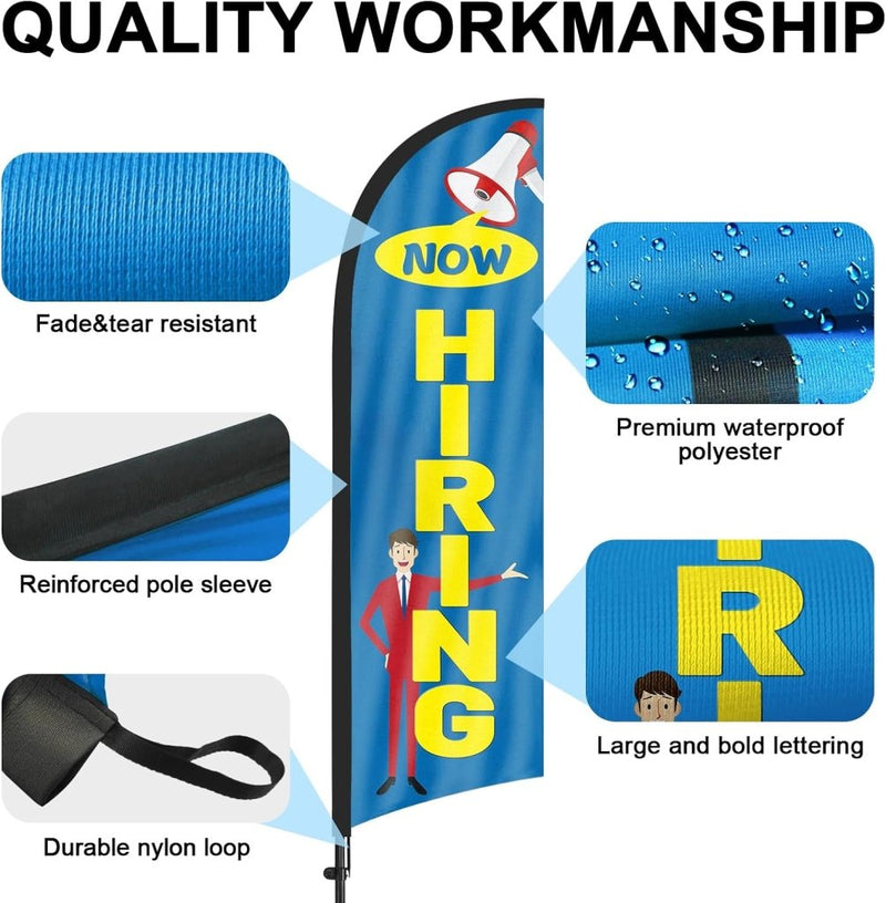 8ft Now Hiring Blue Feather Flag Pole Kit