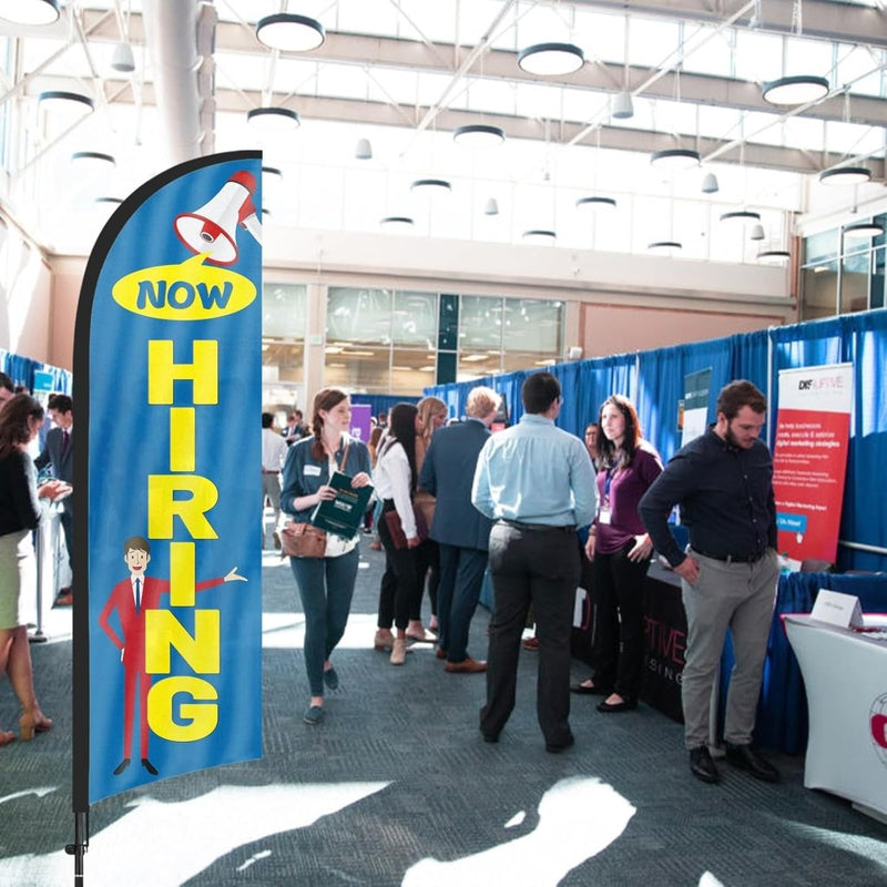 8ft Now Hiring Blue Feather Flag Pole Kit