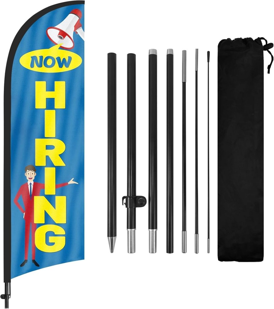 8ft Now Hiring Blue Feather Flag Pole Kit