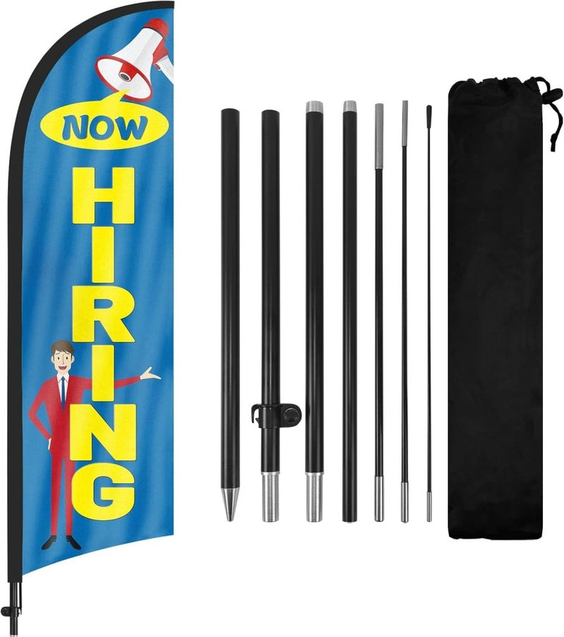 8ft Now Hiring Blue Feather Flag Pole Kit