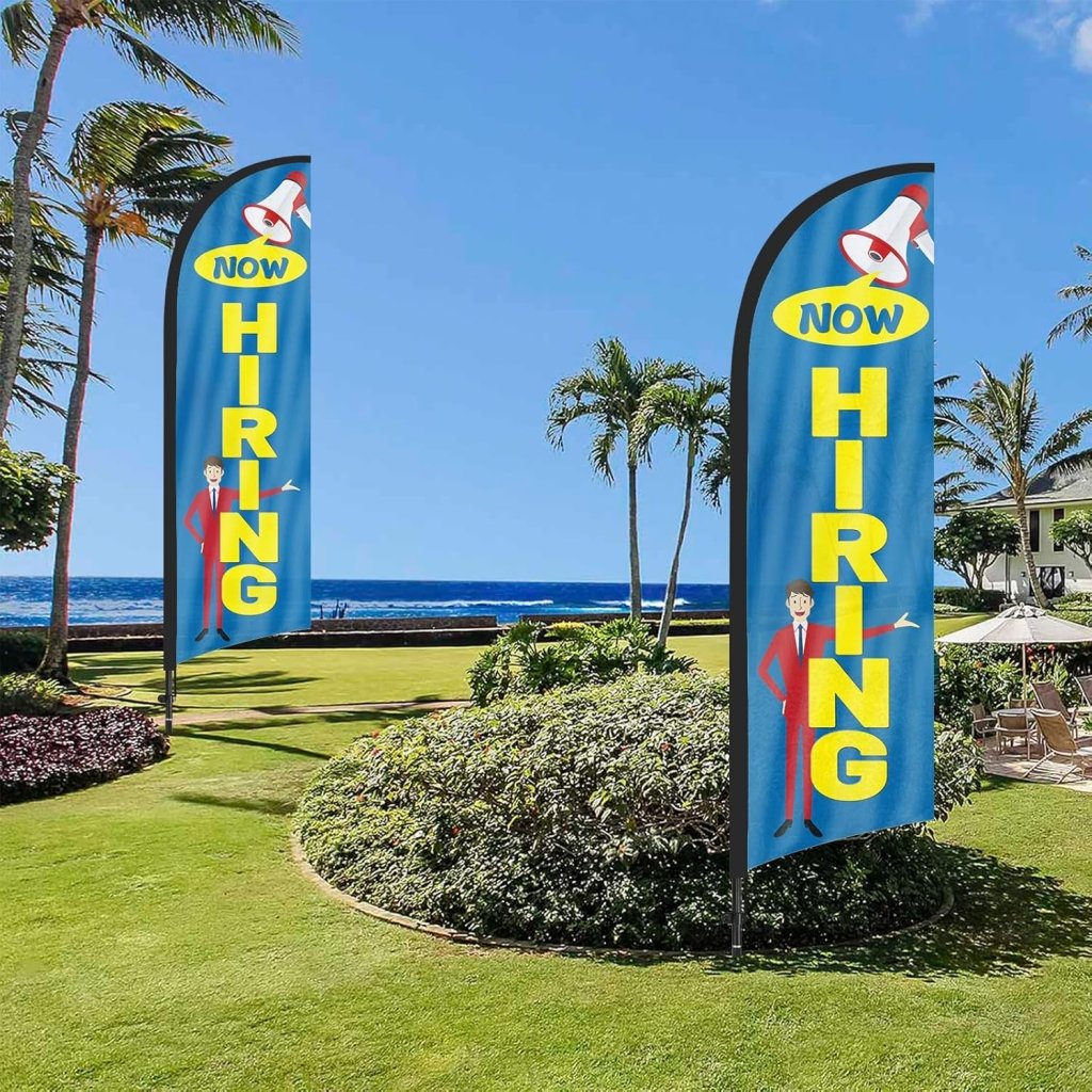 8ft Now Hiring Blue Feather Flag Pole Kit