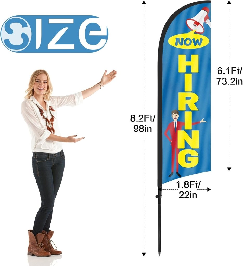 8ft Now Hiring Blue Feather Flag Pole Kit