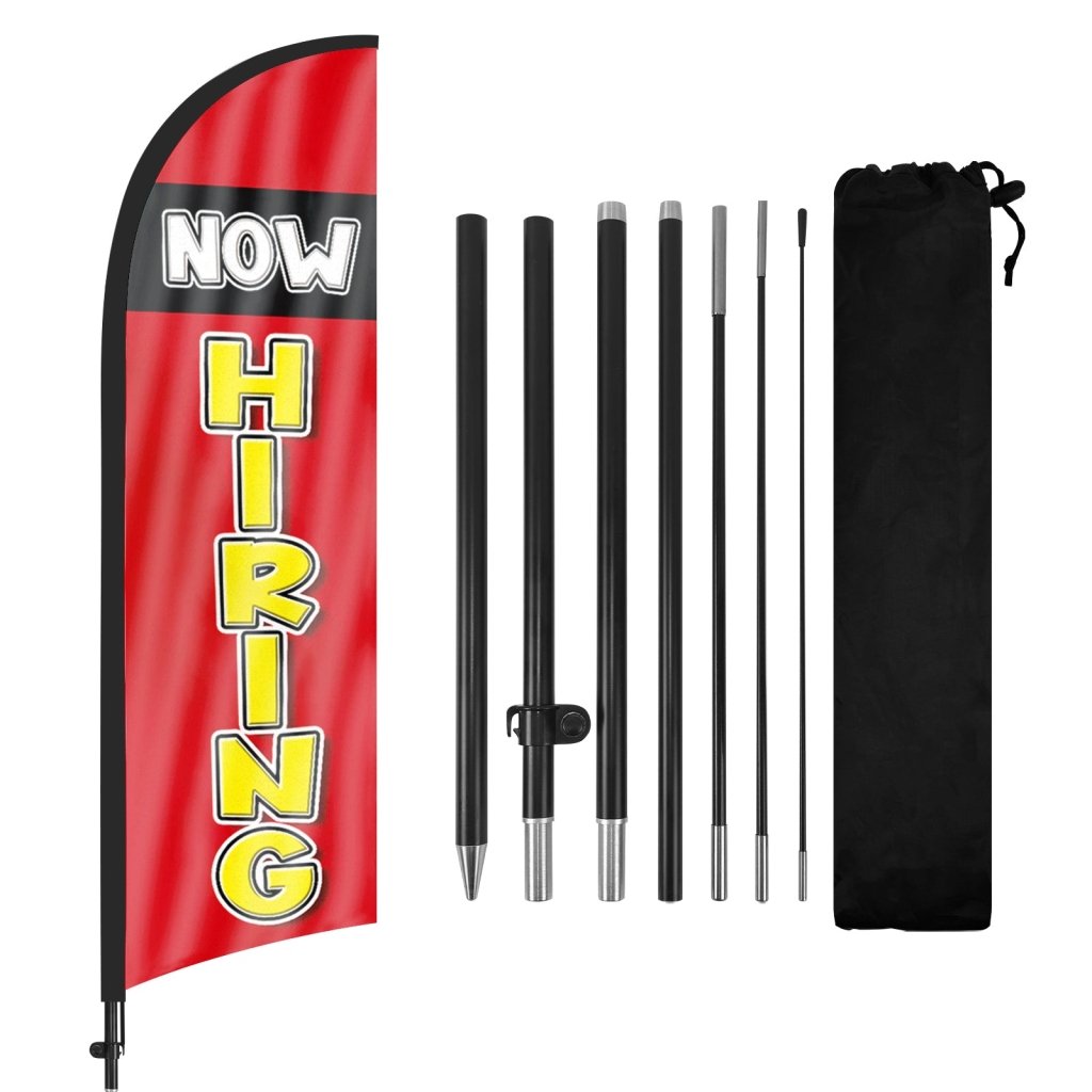 8ft Now Hiring Red 01 Feather Flag Pole Kit