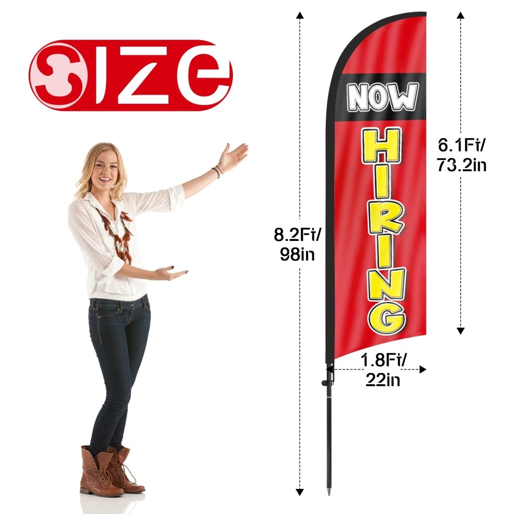 8ft Now Hiring Red 01 Feather Flag Pole Kit