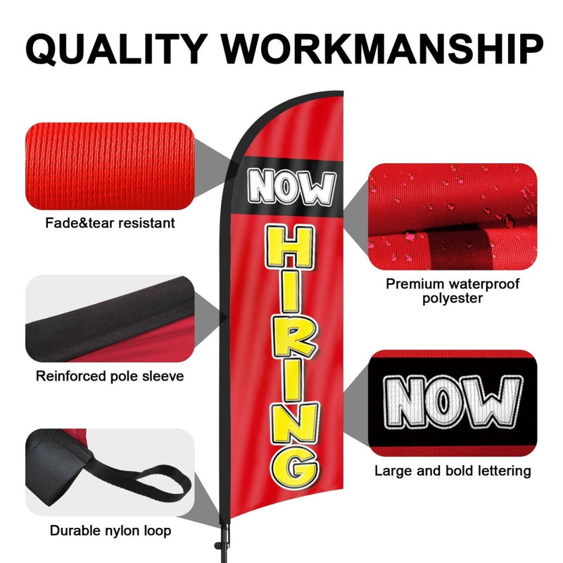 8ft Now Hiring Red 01 Feather Flag Pole Kit