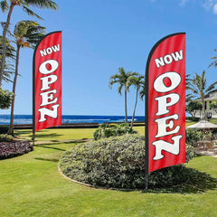 8FT Now Open Advertising Feather Banner Sign for Business 2Pack(Red)
