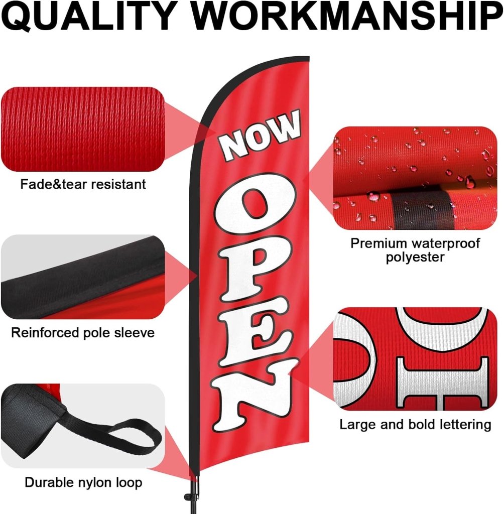8FT Now Open Advertising Feather Banner Sign for Business 2Pack(Red)