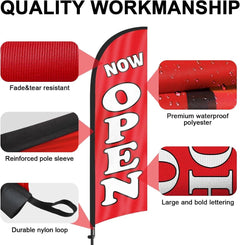 8FT Now Open Advertising Feather Banner Sign for Business 2Pack(Red)
