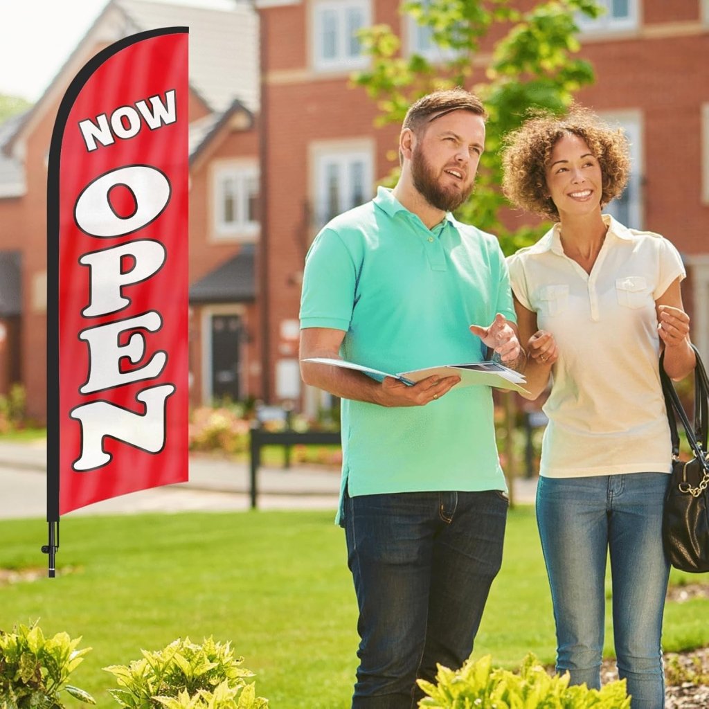 8FT Now Open Advertising Feather Banner Sign for Business 2Pack(Red)