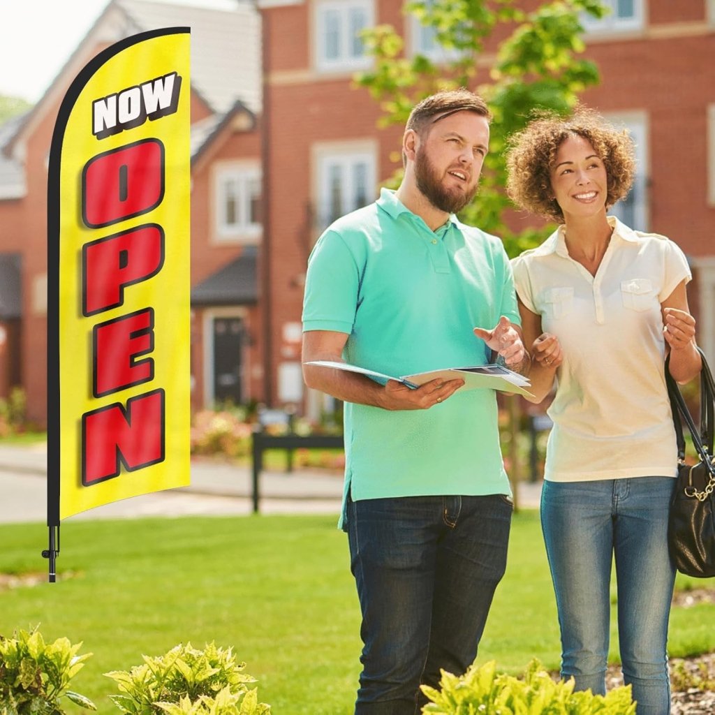 8FT Now Open Advertising Feather Banner Sign for Business 2Pack(Yellow)