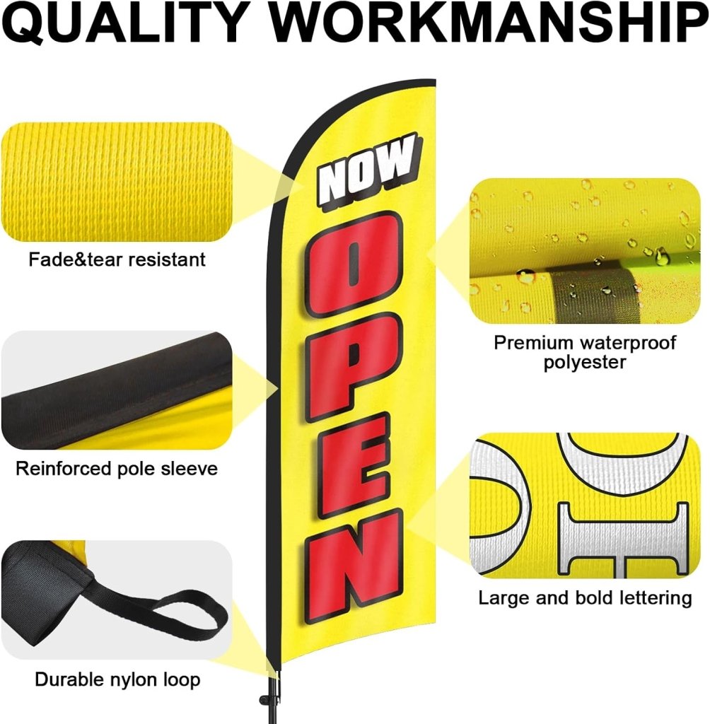 8FT Now Open Advertising Feather Banner Sign for Business 2Pack(Yellow)