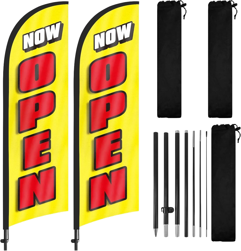 8FT Now Open Advertising Feather Banner Sign for Business 2Pack(Yellow)