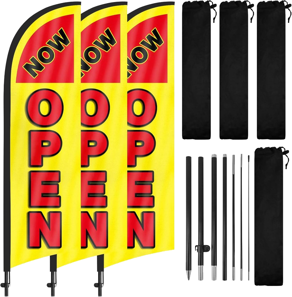 8Ft Now Open Feather Banner Sign for Business 3Pack