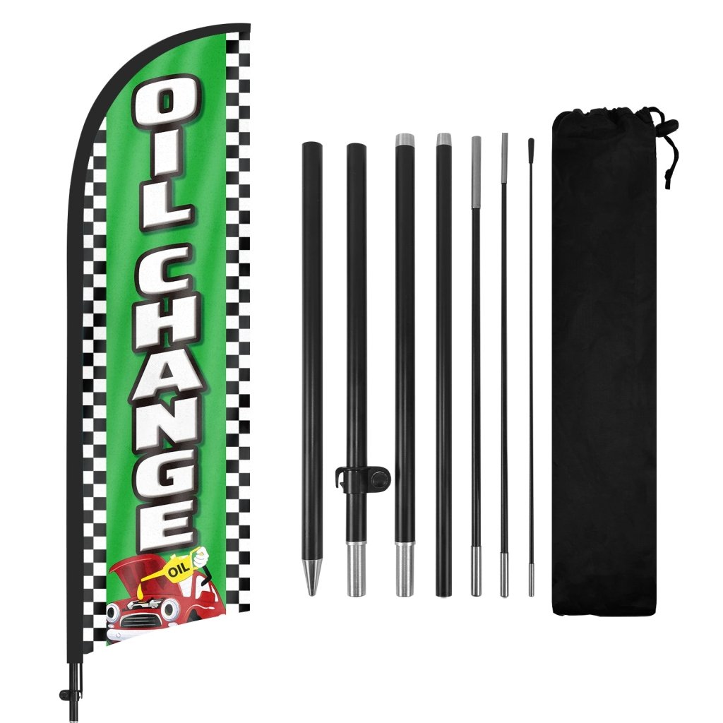 8ft Oil Change Feather Flag for Auto Detail Business