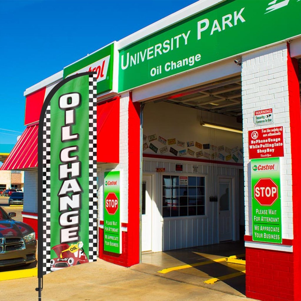 8ft Oil Change Feather Flag for Auto Detail Business