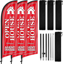 8FT Open House Feather Flag Sign Banner for Outside 3Pack(Red)