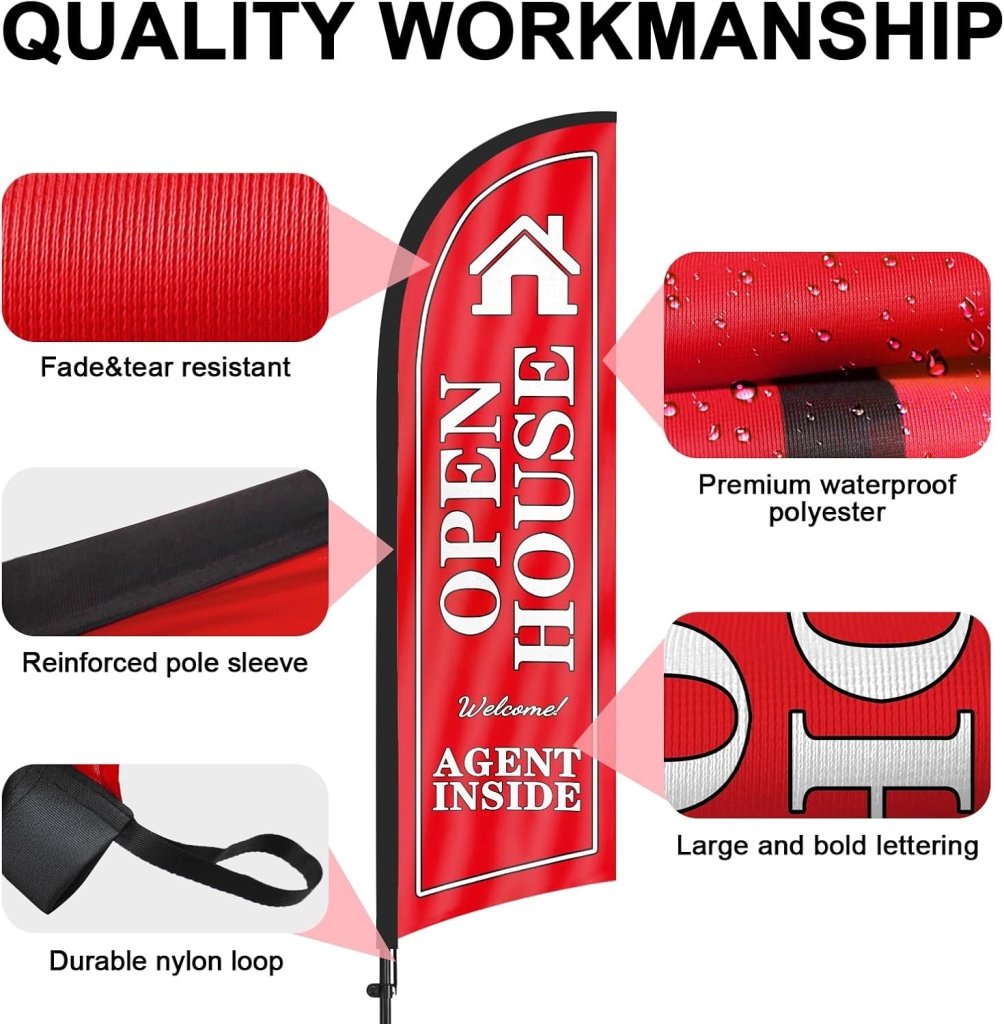 8FT Open House Feather Flag Sign Banner for Outside 3Pack(Red)
