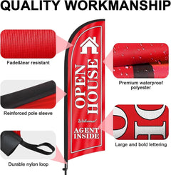 8FT Open House Feather Flag Sign Banner for Outside 3Pack(Red)