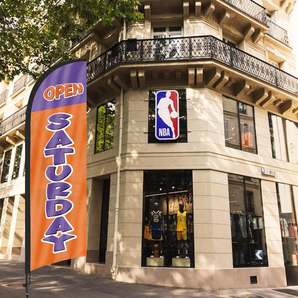 8Ft Orange Open Saturday Feather Flag with Pole & Stake