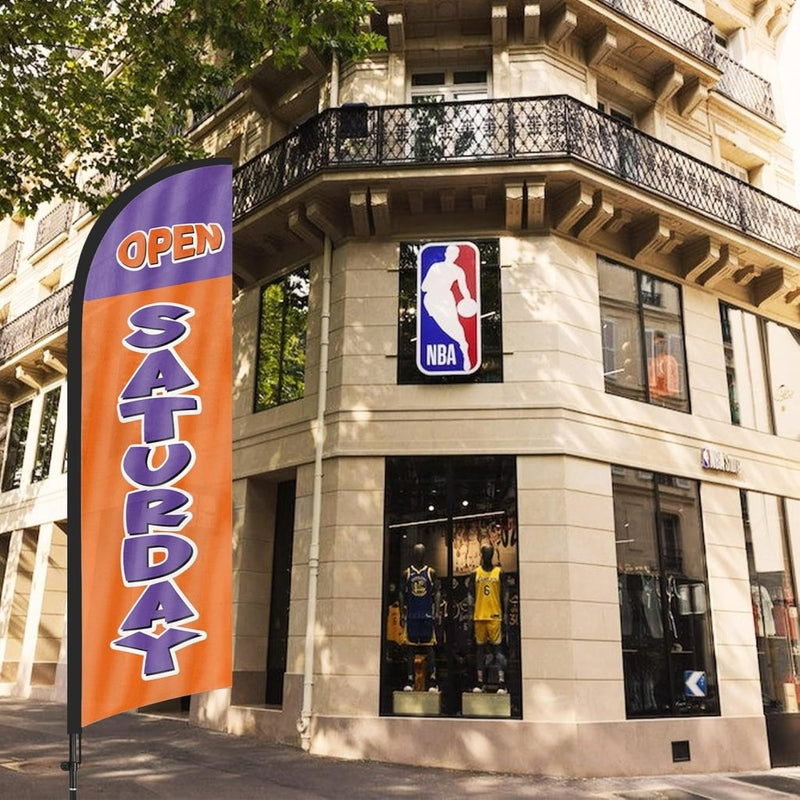 8Ft Orange Open Saturday Feather Flag with Pole & Stake