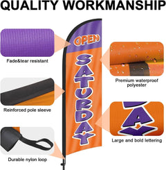 8Ft Orange Open Saturday Feather Flag with Pole & Stake