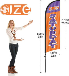 8Ft Orange Open Saturday Feather Flag with Pole & Stake