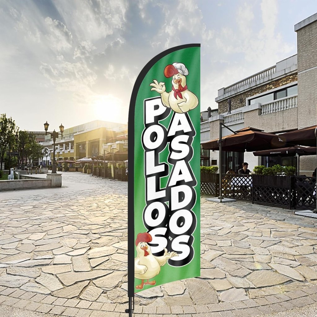 8ft Pollos Asados Feather Flag with Pole and Stake