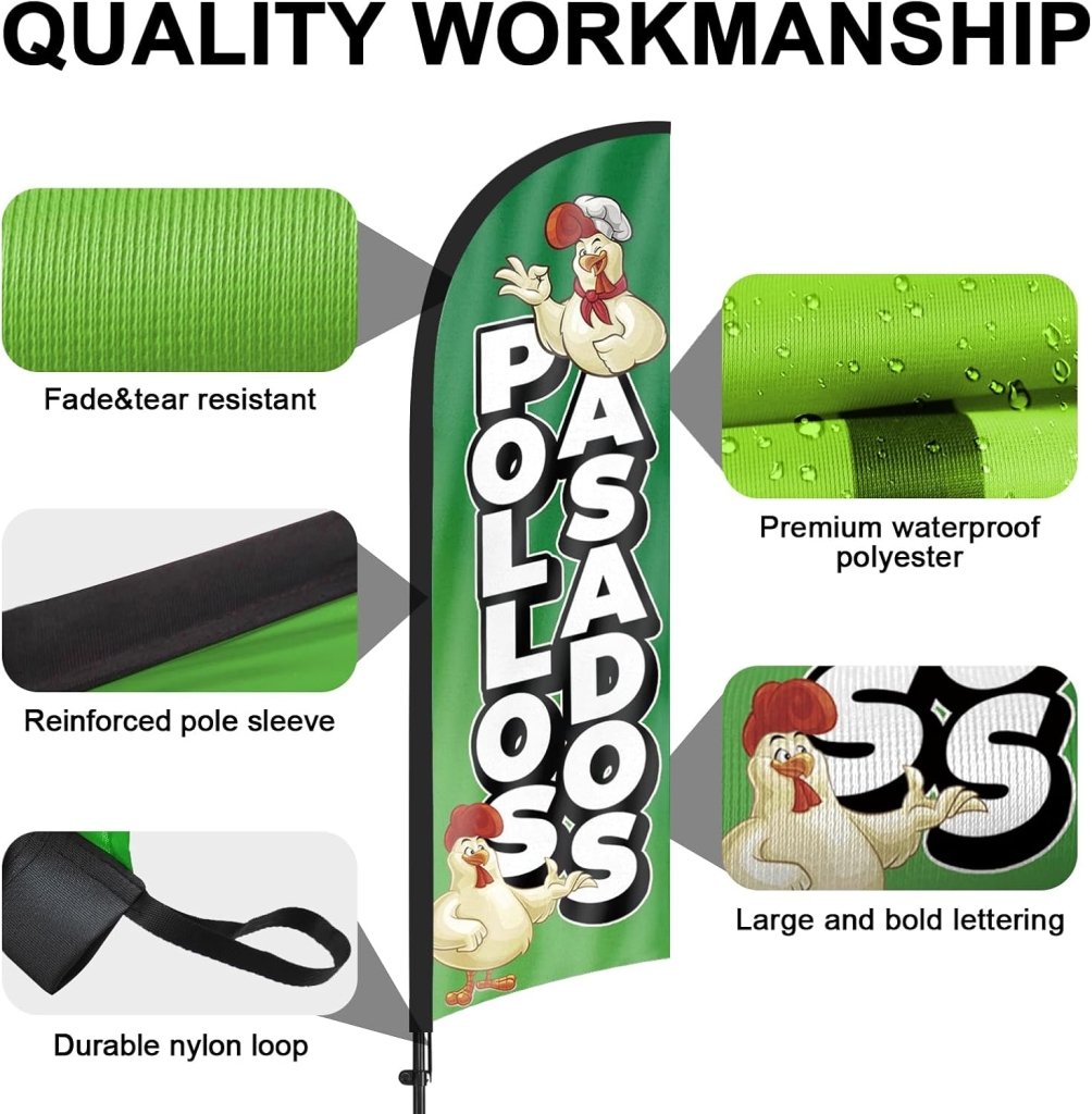 8ft Pollos Asados Feather Flag with Pole and Stake