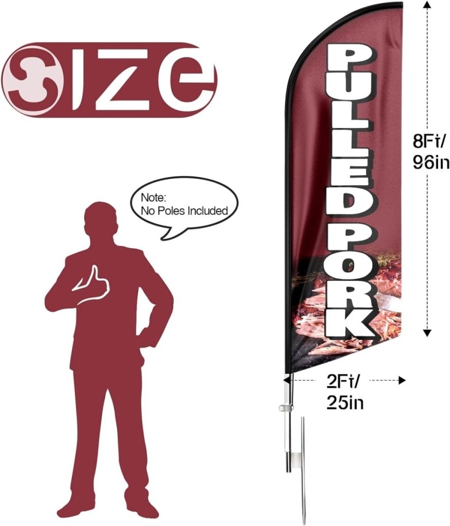 8ft Pulled Pork Feather Flag - Advertise Your Pulled Pork Business!（Flagpole Not Included） - FSFlag