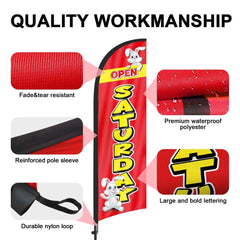 8Ft Red Open Saturday Feather Flag with Pole & Stake