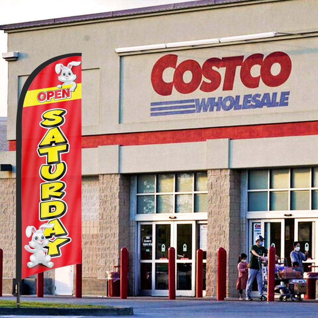 8Ft Red Open Saturday Feather Flag with Pole & Stake