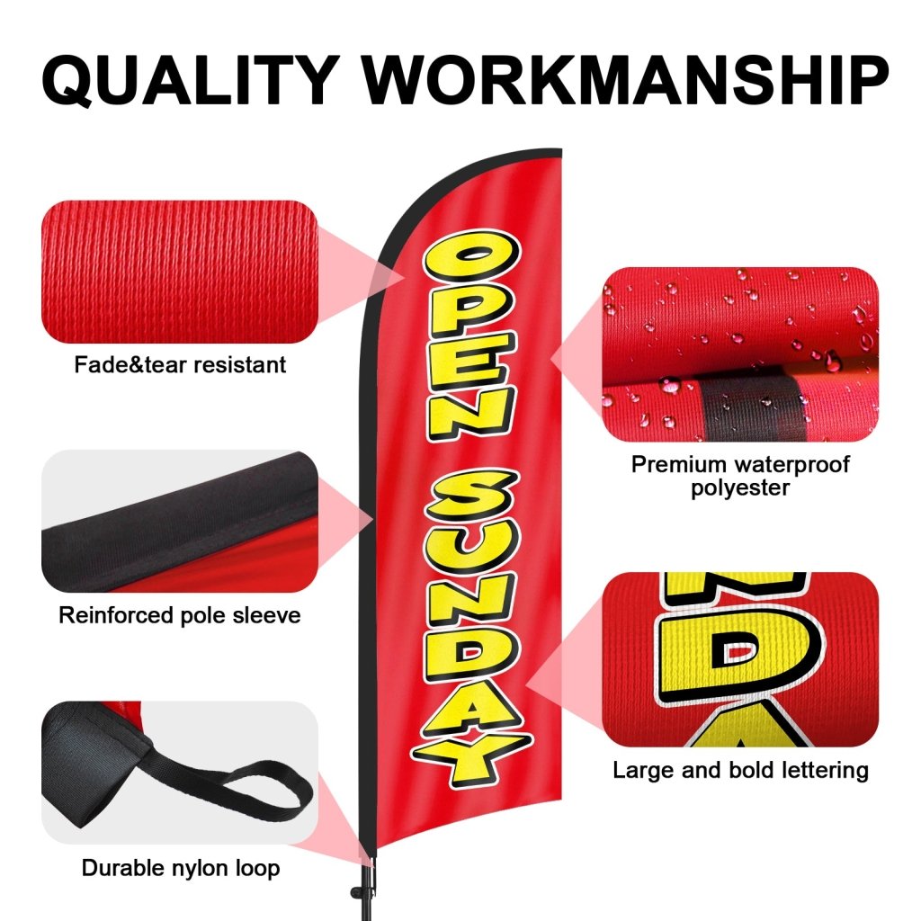 8Ft Red Open Sunday Feather Flag with Pole & Stake