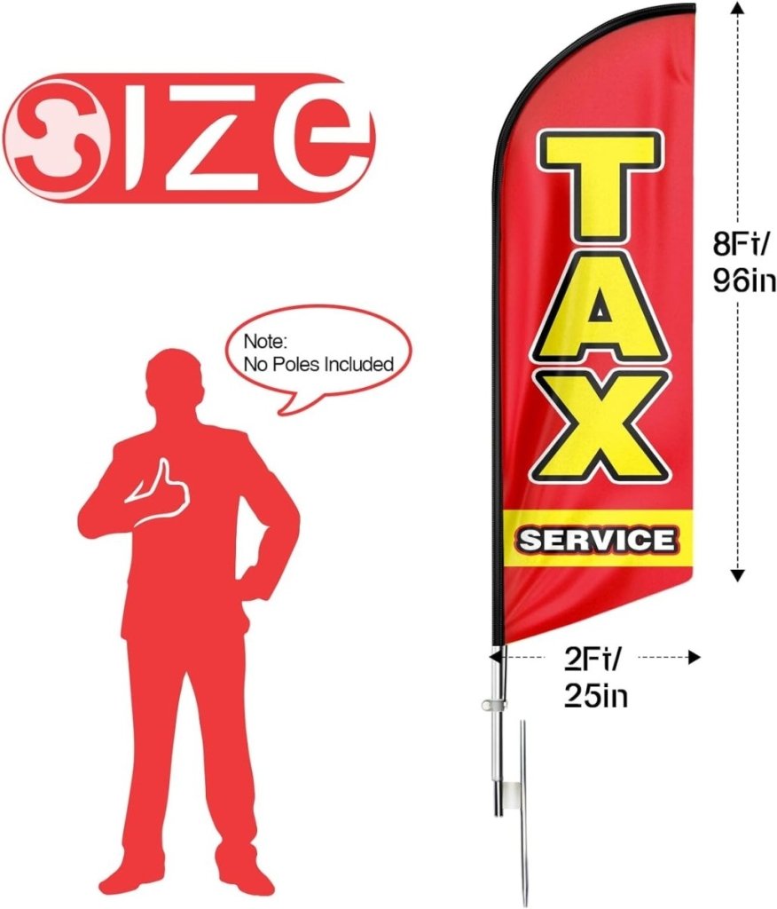 8FT Red Tax Service Advertising Swooper Flag（Flagpole Not Included） - FSFlag