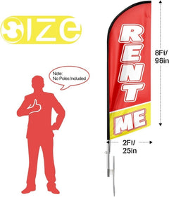 8ft Rent Me For Rent Sign Feather Flag - Grab Attention for Your Rental Business! - FSFlag