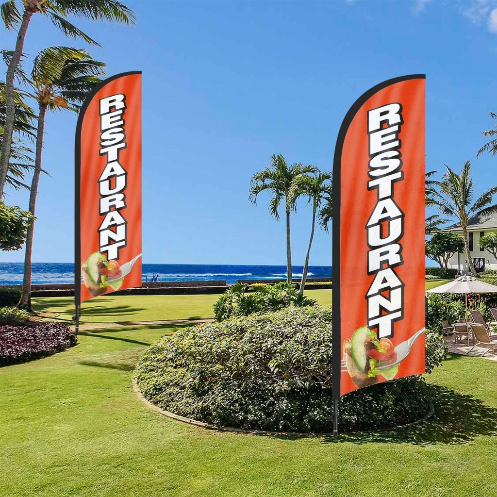 8ft Restaurant Feather Flag Kit with Pole and Stake
