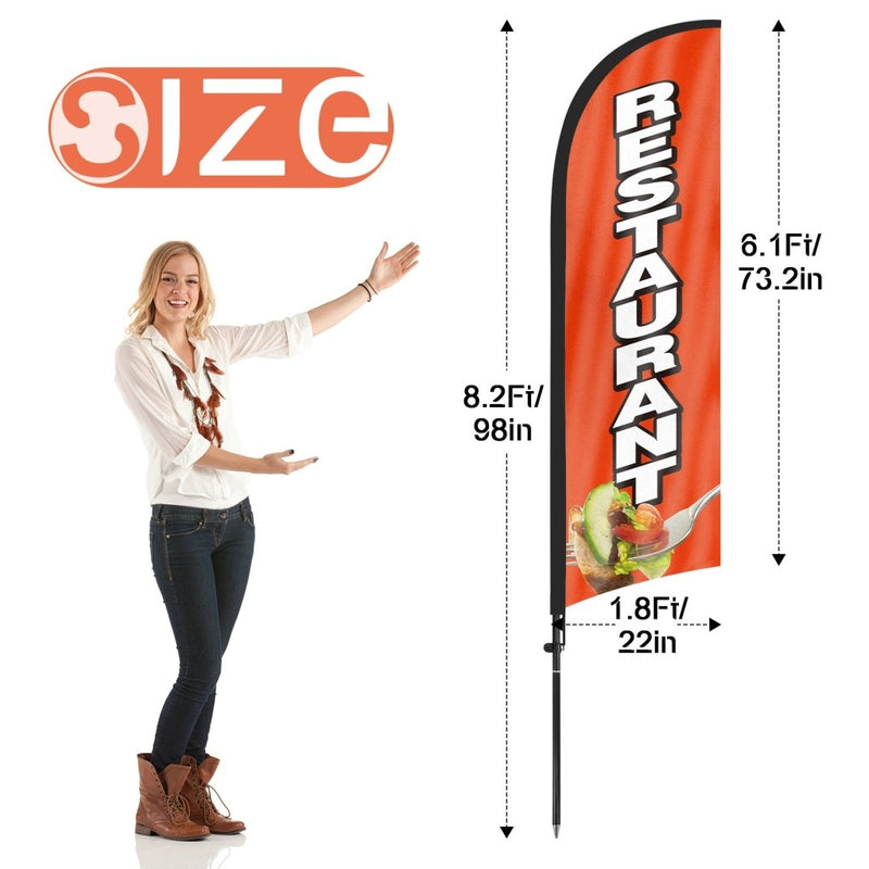 8ft Restaurant Feather Flag Kit with Pole and Stake