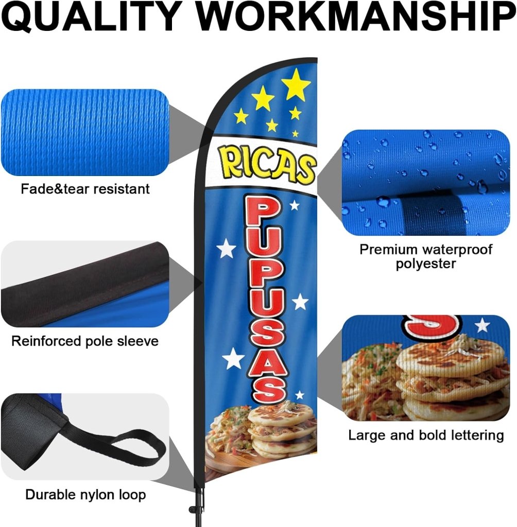 8ft Ricas Pupusas 01 Feather Flag Kit with Pole and Stake