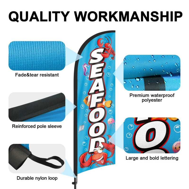 8ft Seafood Feather Flag Kit with Pole and Stake